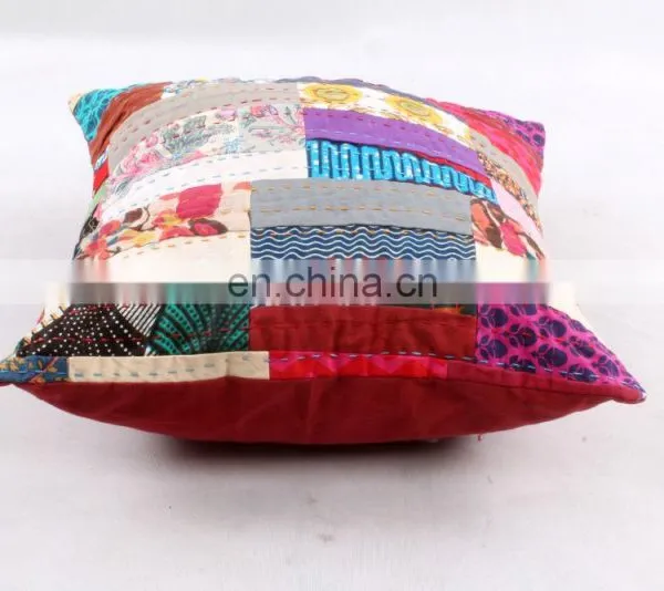 Indian Cotton Handmade Kantha Cushion Cover Kantha Throw Pillow Cover Hand Quilted Decorative Cushion Cover Art photo-3