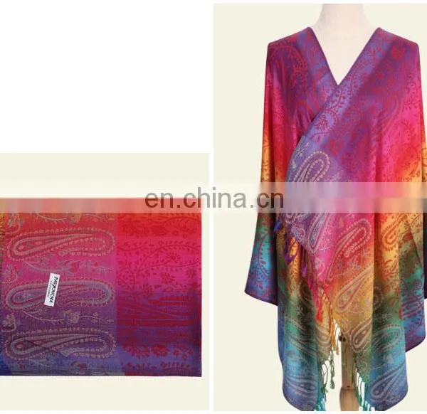 Paisley Cotton Pashmina Scarf With Blend Dyeing Yarn Dyed Blending Scarf photo-3