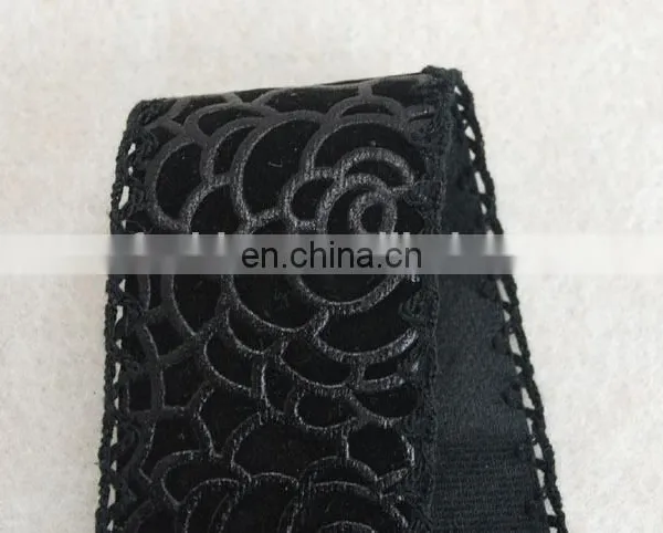 Top Hot Design Fashion Black Velvet Heat Rose Flower Printing Trim Tape photo-5