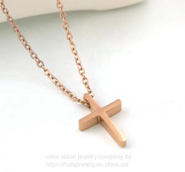 Stainless Steel Cross Pendant Religious Jewelry Necklace Pendant Rose Gold Necklace
