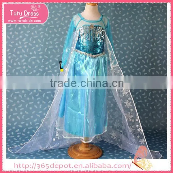 Winter Queen Style Gentle Green Girls' Dress White Snow Pattern Cloak photo-2
