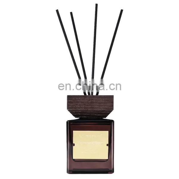 Luxury Hotel Customize Flameless Perfume Oil Fragrance Fiber Rattan Stick Glass Bottle Wood Lid Cover Reed Diffuser For Home photo-5