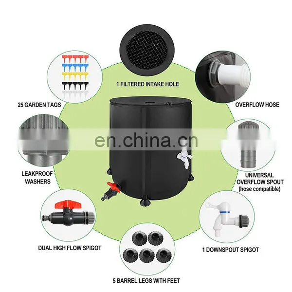 55 Gallon Green Plastic Pvc Tarpaulin Rain Barrel Watering System With Accessories photo-5