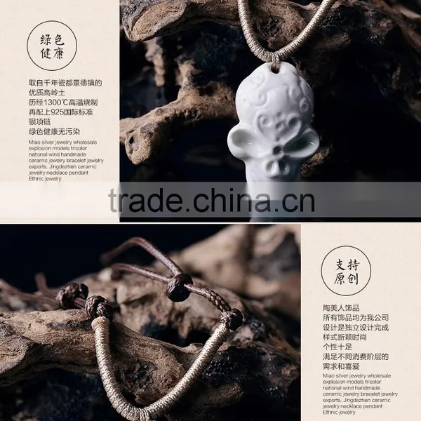 Men's Skull Head Porcelain Glazed Pendant Necklace photo-4