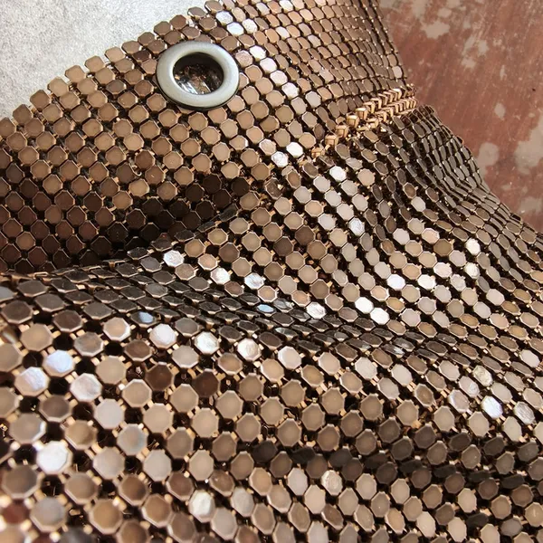 Mesh Chain Mail Curtains Industry Supply Colorful Soft Metal Decorative Aluminum Cloth Fabric Sequin Gold Anodized Modern Window photo-3