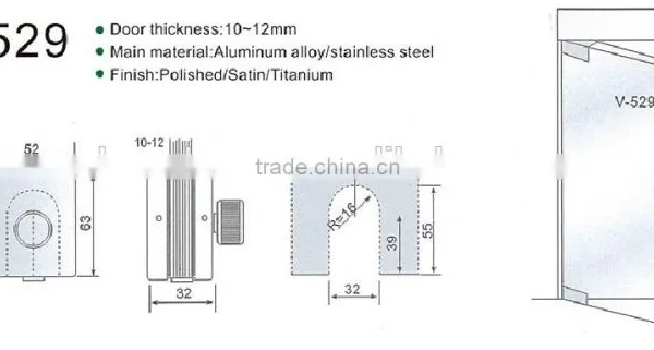 Interior Design Aluminum Frameless Glass Door Lock Patch Fittings (V-529) photo-2