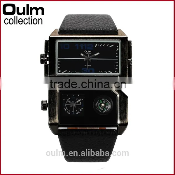 2015 Mutiple Time Zones Quartz Sport Dual Time Leather Strap Watch