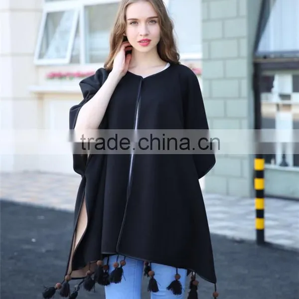 Big Street PU Edging Latest Fashion Wooden Beads Decorated Office Shawl Cloak photo-5