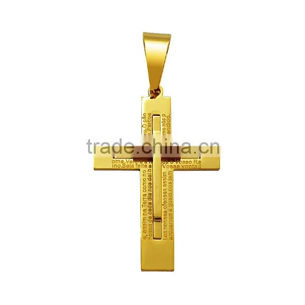 Factory Wholesale Double Layer Big and Small Stainless Steel Gold Cross Necklace Pendant photo-5