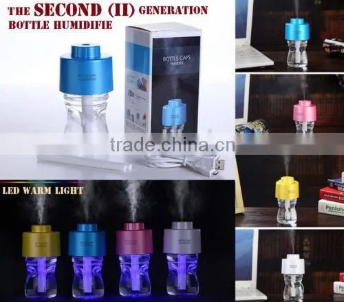 Portable Mini Air Diffuser USB Bottle Cap Humidifier With LED Night Light photo-2