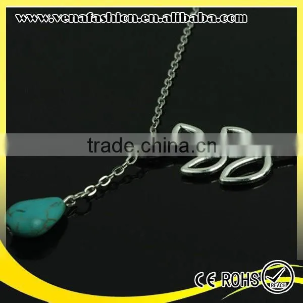 Leaf Water Drop Bead Thick Chain Silver Necklace Designs photo-2