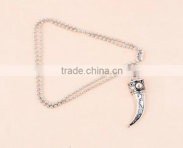 Fashion Stainless Steel Wolf Tooth Fake Turquoise Pendant Necklace Mens Jewelry photo-5