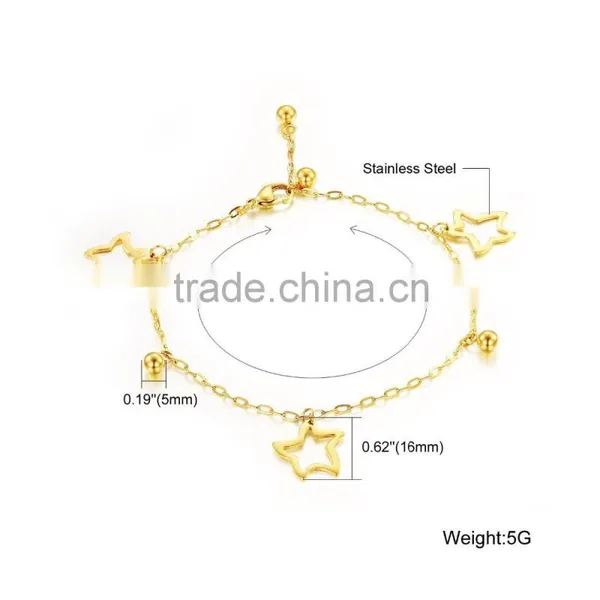 Fashion 18K Gold Plated Stainless Steel Hollow Star Solid Bead Charm Anklets photo-6