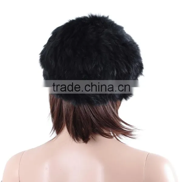 Women Winter Warm Real Fur Knitted Cap Rabbit Fur Hat photo-4