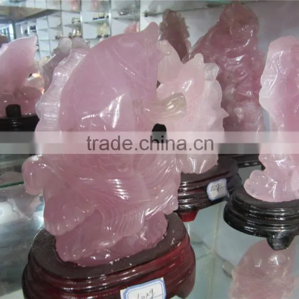 New Arrival Natural Pink Quartz Crystal Animal Carving, Fish Carving photo-2