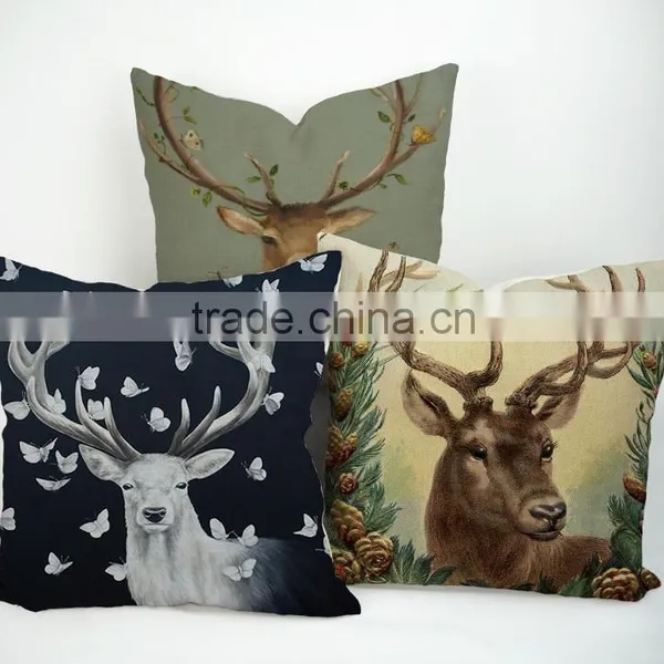 Best-selling Deer Printed Custom Plain Linen Cotton Pillow Cover photo-2