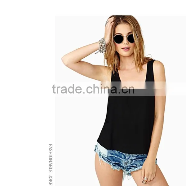 Plain Dye Custom Low Arm Hollow Out Tank Top for Women