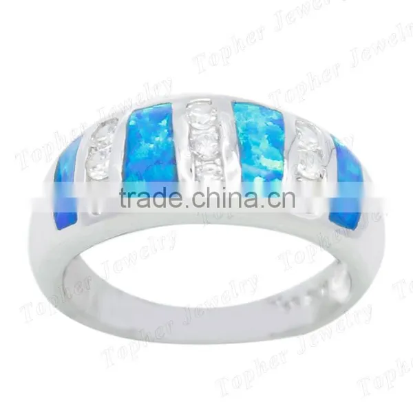 Classic Blue Opal Design Ring Simple Design Ring With cz photo-3
