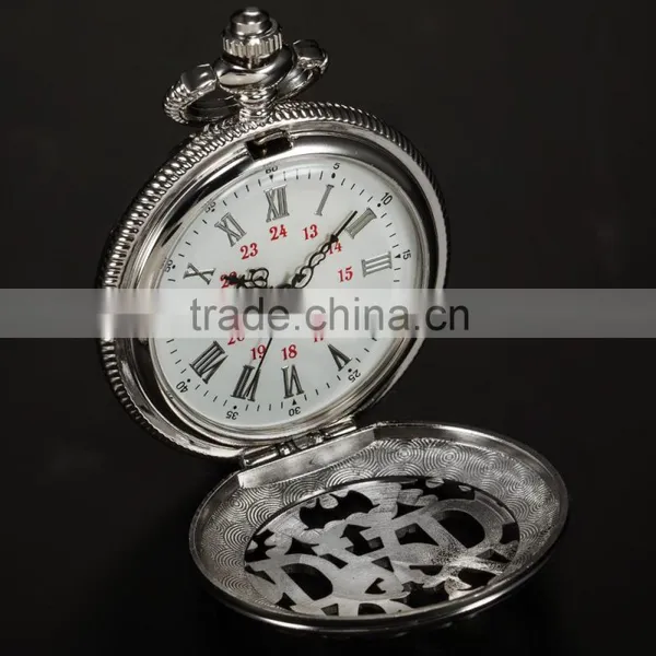 Silver Skeleton Pendant Chain Analog Quartz Men's Pocket Watch photo-6