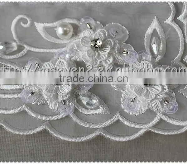 Customized White Organza Flower Embroidery Necklace, Crystal Rhinestone With Sequins Beaded Elegant Collars photo-6