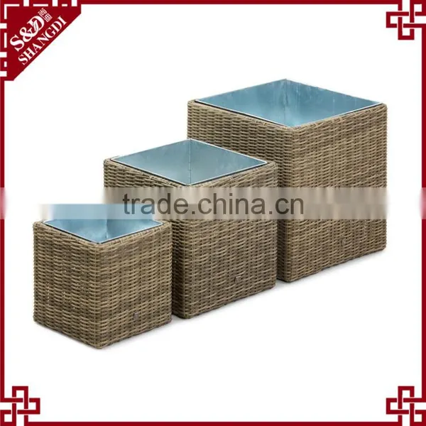 UV-resistant Resin Wicker Square Garden Decor Outdoor Flower Pots photo-2