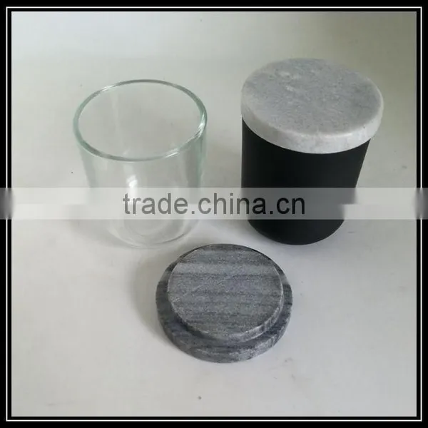 Chinese Supplier Small Round Glass Candle Holder With Marble Lid 90ml photo-6