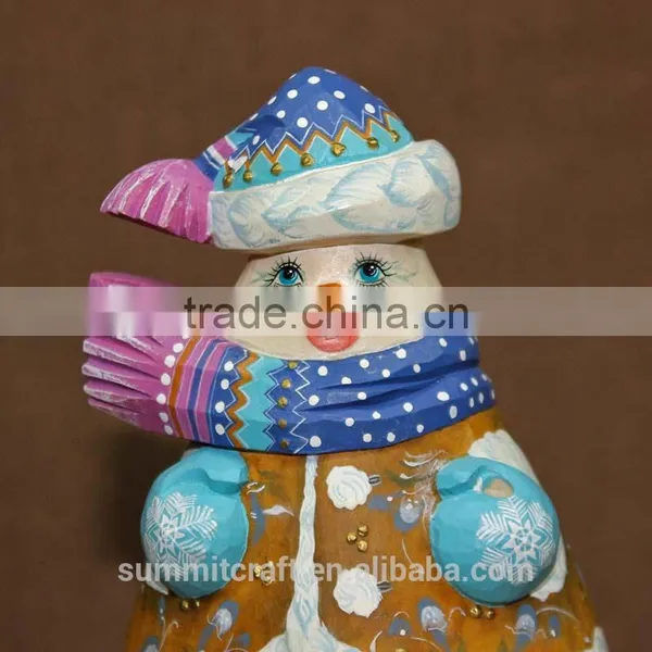 Hand Carved Painting Christmas Resin Snowman Figurine photo-2