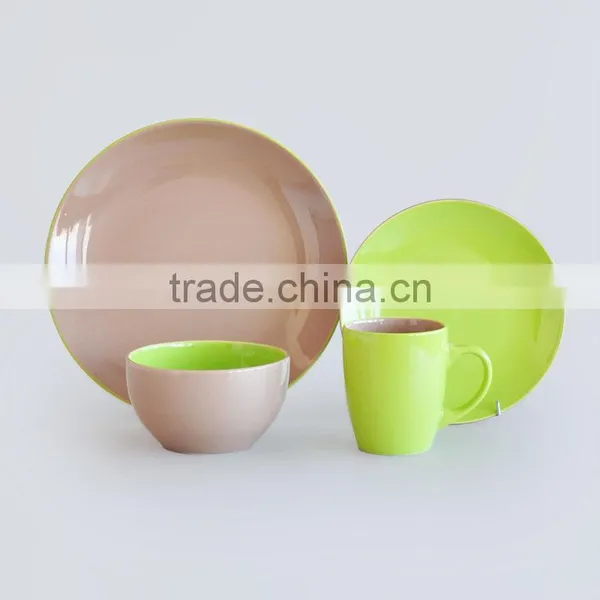 16pcs Ceramic Dinnerware Set With Two Tone Solid Color photo-4