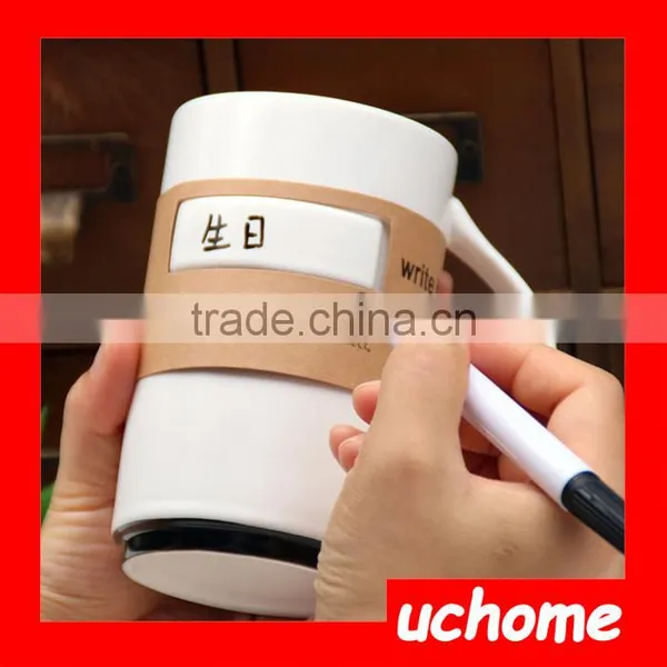 UCHOME Black White Message Ceramic Mug With Lid Spoon Creative Cup With a Pen photo-2