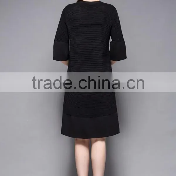 Half Flare Sleeve Drape Patchwork Loose Fishtail Women Dress photo-5