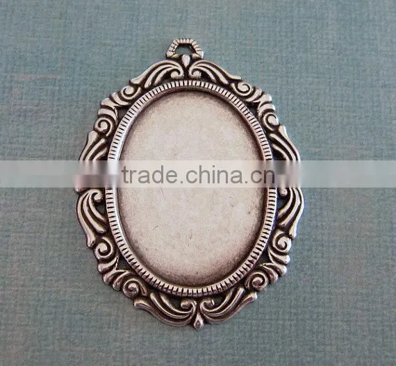 Fancy Silver Rectangle Frame Gemstone Setting Rectangle Bezel Charm photo-5
