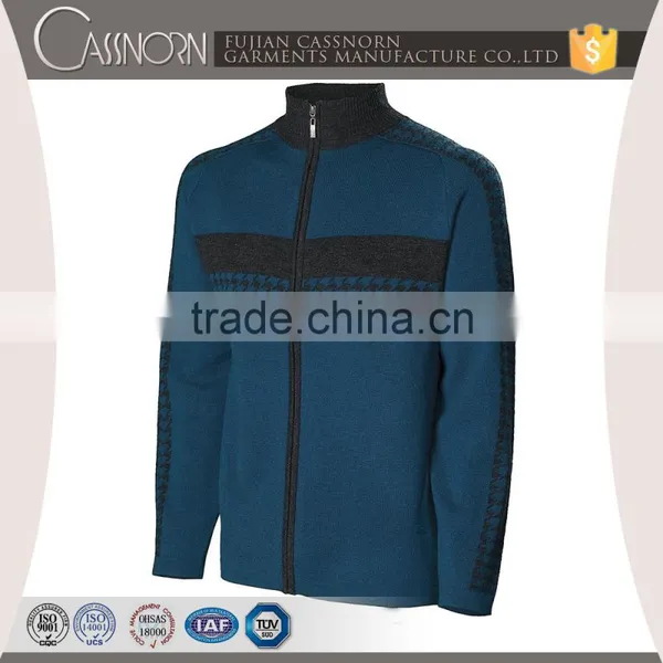 New Arrival Mock-neck Zip-up Swallow Gird Jacquard Merino Wool Sweater Men photo-3