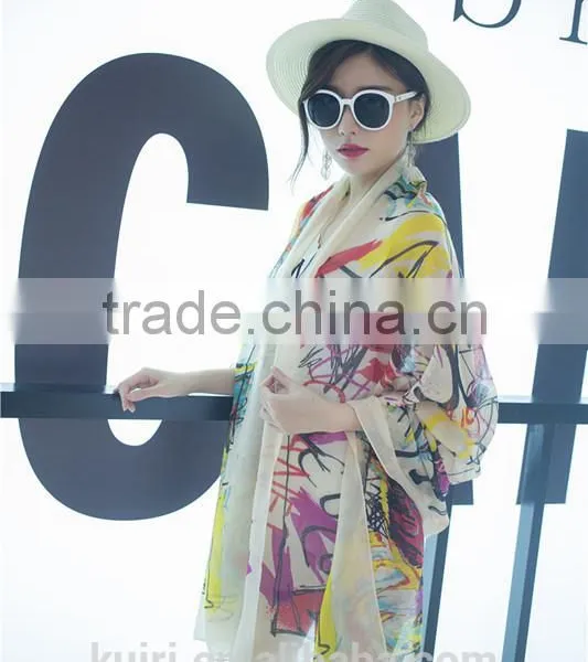 2016 Women Winter Long Scarf Shawl Spring Autumn Female Blue Silk Scarves Printed Summer Silk Beach Cover photo-3