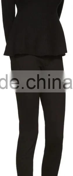 High Quality Women Plain Black Long Sleeve Rib Knit Pullover With Peplum Hem photo-4