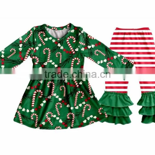 New Fashion Clothing Design For Kids Girl Boutiquegin Gerbread House Clothing Sets Christmas Children's Outfits Ruffle Trousers photo-3