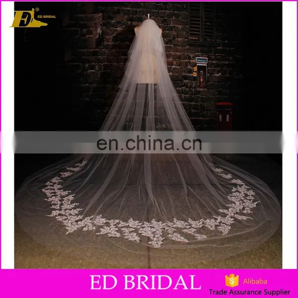 2017 Wholesale Latest Bridal Long Cathedral Lace Trim Wedding Veil