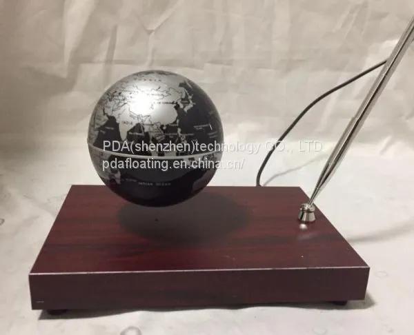 Rectangle Red Wooden Base Floating Globe With a Pen photo-3