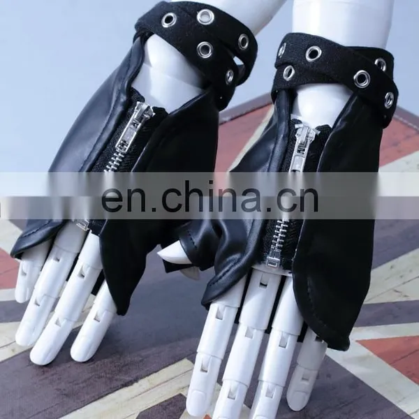 Gothic Synthetic Leather Fingerless Gloves With Zipper and Removable Wristband photo-2