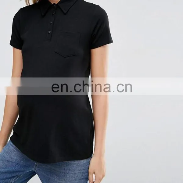 Women Black Clothes Tops Cotton/elastane Polo Tee Shirts Plain Cheap Wholesale photo-3