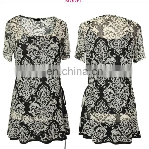 Wholesale Abstract Print Twist Slim Fit For Old Ladies Tunic Top photo-3