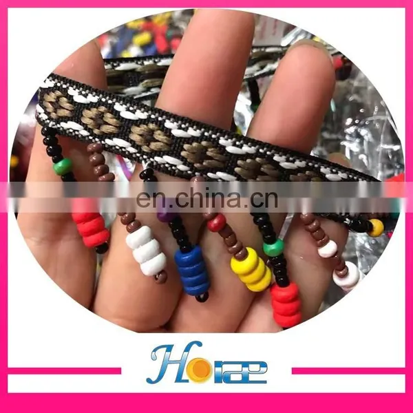 Latest Wooden Bead Lace Trim Wooden Beaded Tassel Fringe Trim photo-4