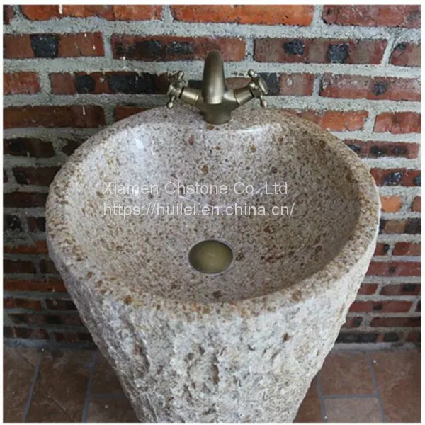 G682 Granite Pedestal Sinks,Yellow Granite Wash Basins, Nature Stone Bathroom Sinks photo-2