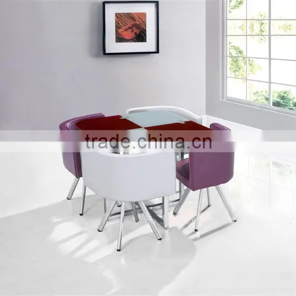 1+4 Square Glass Table Set Small Meeting Tables Dinning Talbes and Chair