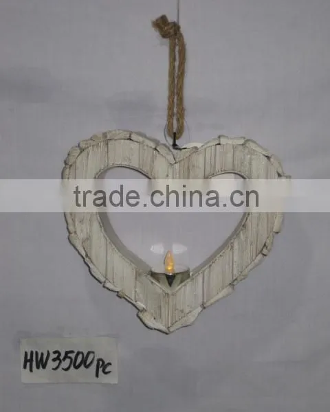 Shabby Chic Heart Shape Wooden Candle Holder for Home Decor.HW3500 photo-2