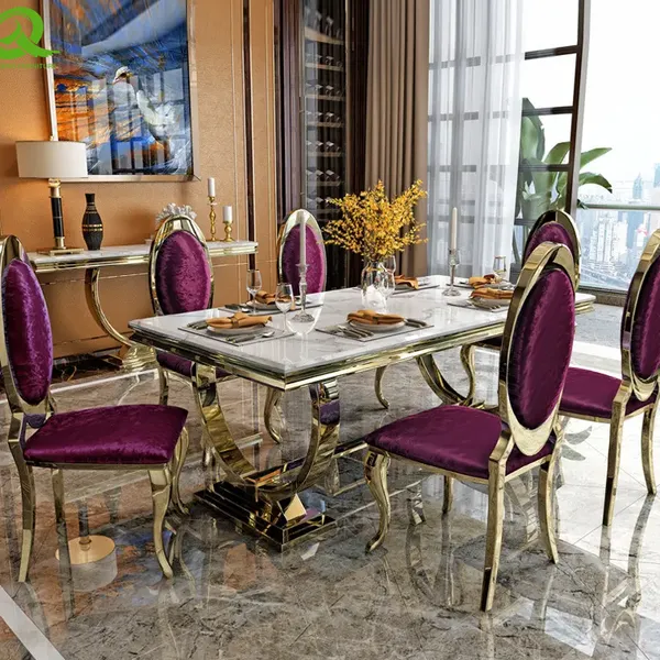 Luxury Stylish Gold Dining Table Sets With Stainless Steel Dining Table for Dining Room Furniture