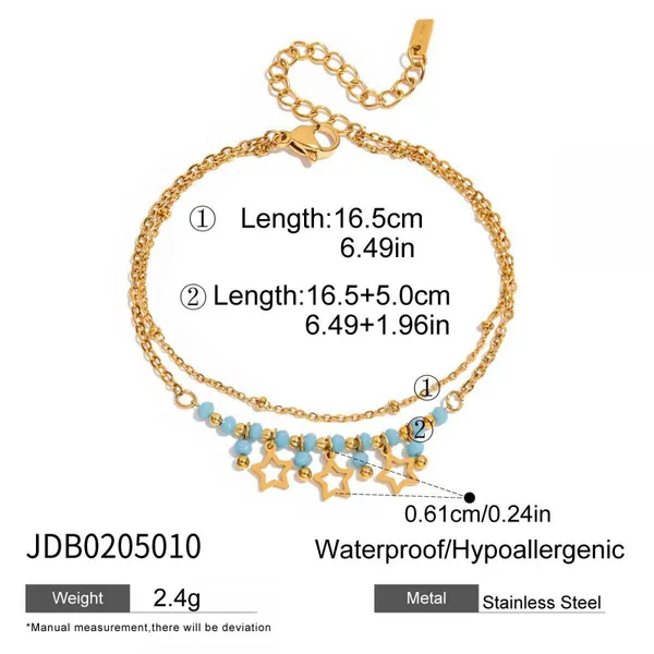 Gold Plated Stainless Steel Charm Bracelet for Women Star Moon Evil Eye CZ Chain Bracelet Adjustable Waterproof Jewelry photo-3