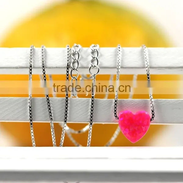 Synthetic Heart Opal Pendant , Synthetic Opal Heart Necklace , Pink Opal Heart Jewelry photo-5
