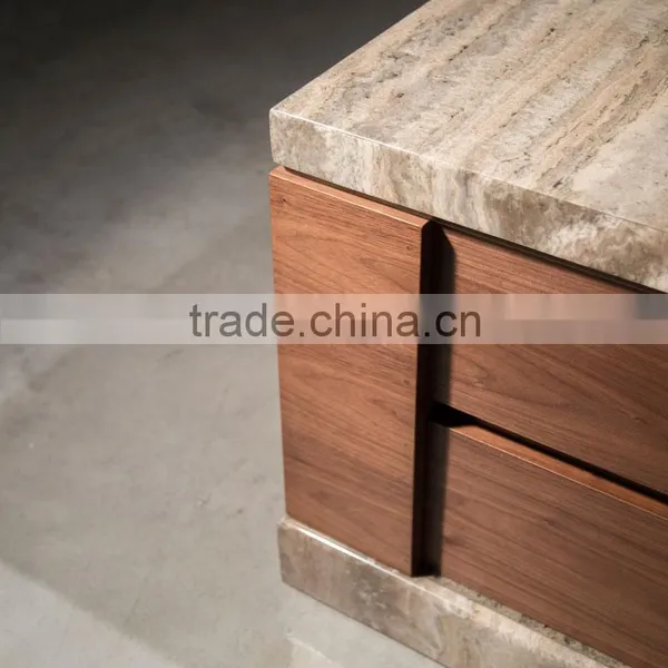 Hot Sale Latest Design Bed Side Table Made From Travertine Top And Wooden Drawers photo-4