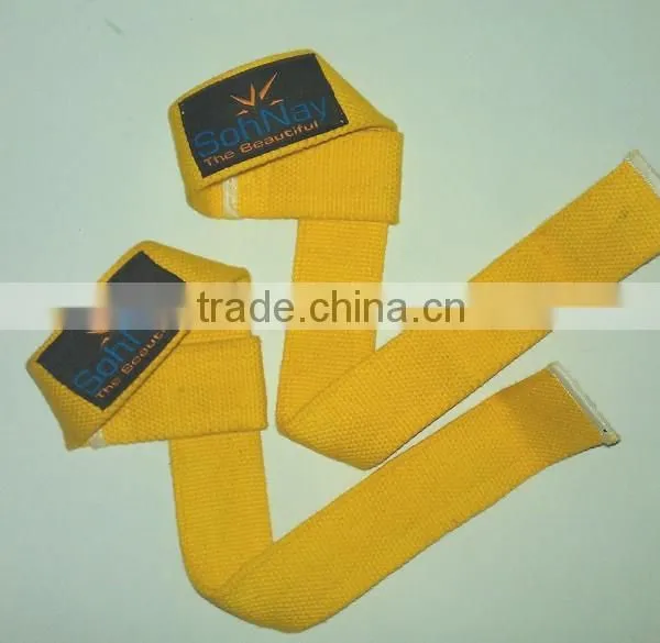 Yellow Weight Lifting Straps Made by Heavy-Duty Cotton With & Without Padding photo-2