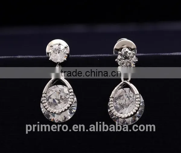 18K White Gold Filled Hot Cubic Zircon Women Earrings Dangler Bali Jewelry photo-6
